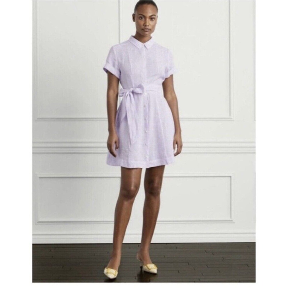 Hill House Purple Lilac Stripe Linen Fit And Flare The Laura Shirt Dress Size XL